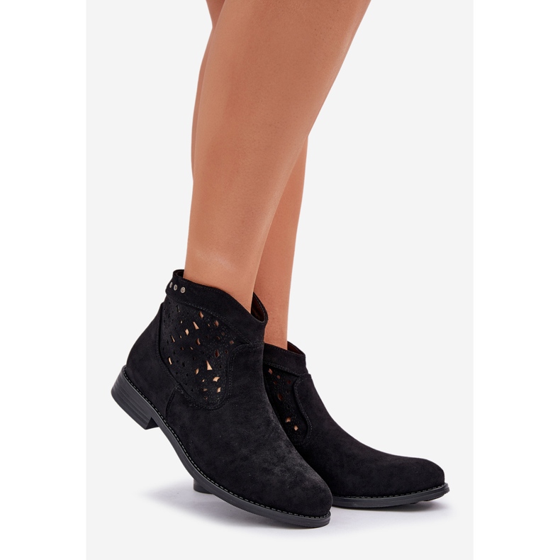 Botas abiertas para mujeres de tacón plano S.Barski Hy51-113 Negro 1