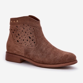 Botas abiertas para mujeres de tacón plano S.Barski Hy51-113 Brown marrón 4