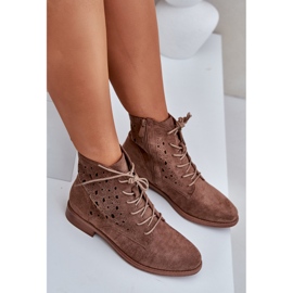 S.Barski Botas de lacee de gamuza con un patrón de trabajo abierto S. Barski Hy51-136 Brown marrón 8