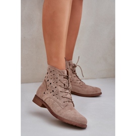 S.Barski Botas de lacee de gamuza con un patrón de trabajo abierto S. Barski Hy51-136 beige 2