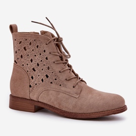 S.Barski Botas de lacee de gamuza con un patrón de trabajo abierto S. Barski Hy51-136 beige 4