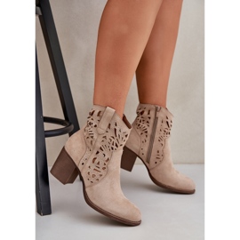 Jezzi Botas abiertas en los tacones de la barra beige 5