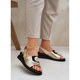 Jezzi Sandalias de mujeres para cuñas de oro con adornos dorado 2