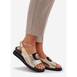 Jezzi Sandalias de mujeres para cuñas de oro con adornos dorado 1
