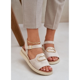 Jezzi Sandalias de cuña para mujeres con un adorno beige 3