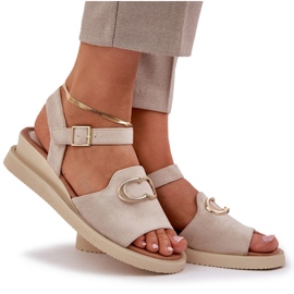 Jezzi Sandalias de cuña para mujeres con un adorno beige 8