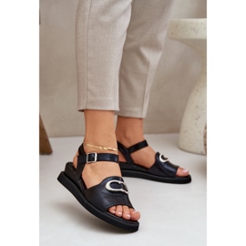 Jezzi Sandalias de cuña de mujeres pintadas con una decoración negra negro 2 Jezzi Sandalias de cuña de mujeres pintadas con una decoración negra negro 2