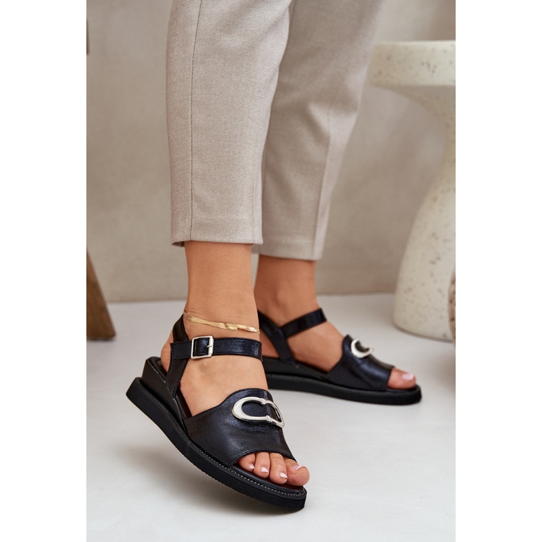 Jezzi Sandalias de cuña de mujeres pintadas con una decoración negra negro 2 Jezzi Sandalias de cuña de mujeres pintadas con una decoración negra negro 2