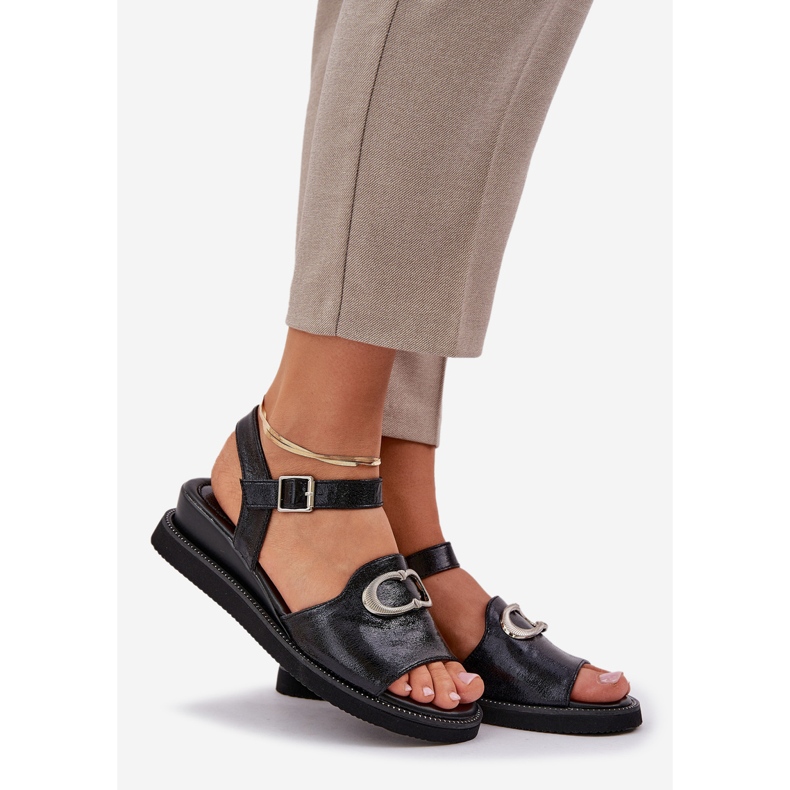 Jezzi Sandalias de cuña de mujeres pintadas con una decoración negra negro 1 Jezzi Sandalias de cuña de mujeres pintadas con una decoración negra negro 1