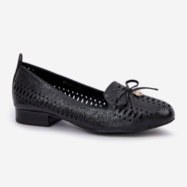 Jezzi Ballerinas de Openwork con un arco de cuero negro ecológico 4
