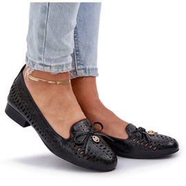 Jezzi Ballerinas de Openwork con un arco de cuero negro ecológico 7