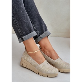 Jezzi Zapatos para mujeres con un patrón de cuña de oro dorado 7