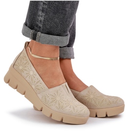 Jezzi Zapatos para mujeres con un patrón de cuña de oro dorado 9