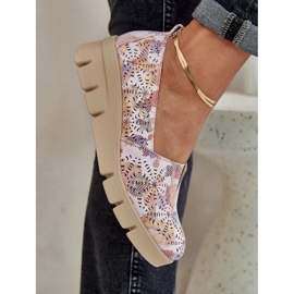 Jezzi Zapatos para mujeres con un patrón de cuña multicolor abierta blanco 5