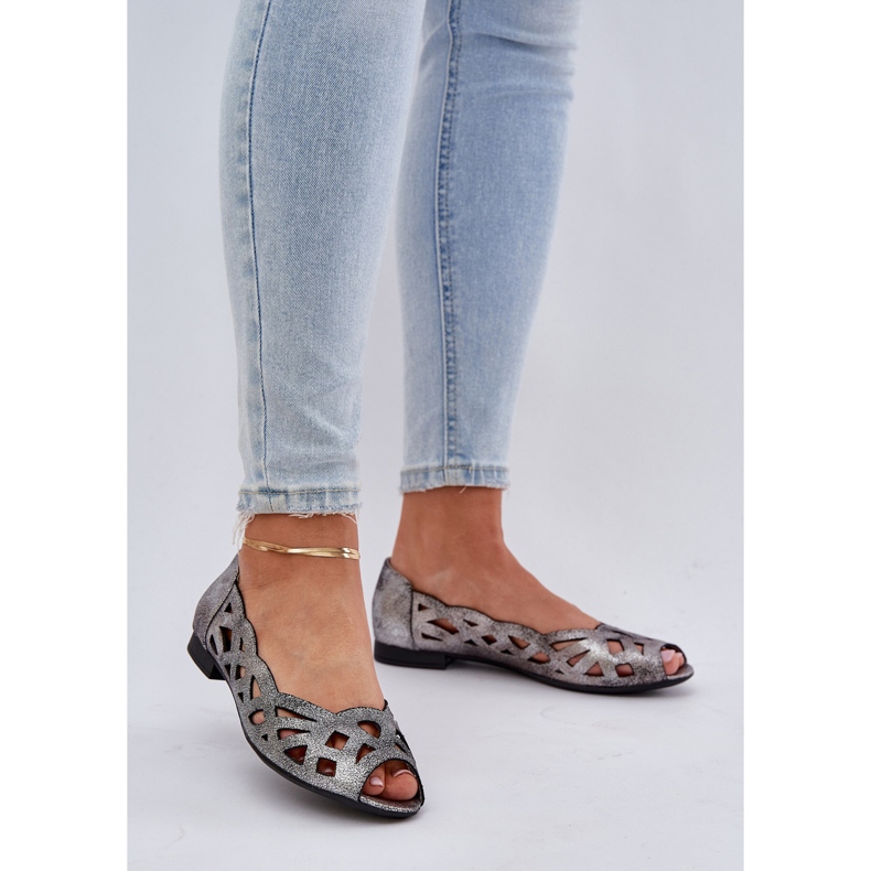 Jezzi Ballerinas de Silver Openwork con dedos desnudos plata 2