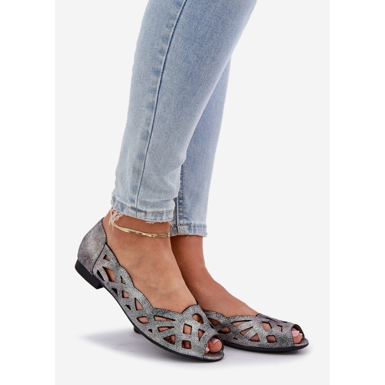 Jezzi Ballerinas de Silver Openwork con dedos desnudos plata 1