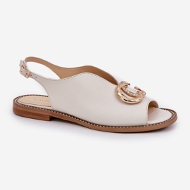 Sandalias de cuero de ceñada plana con la decoración Laura Messi 2865 beige 4