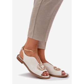 Sandalias de cuero de ceñada plana con la decoración Laura Messi 2865 beige 1