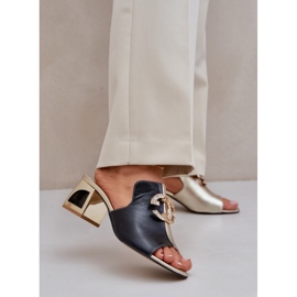 Elegantes tacones de cuero Laura Messi 2875 Negro y oro 3