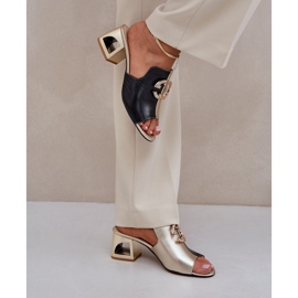 Elegantes tacones de cuero Laura Messi 2875 Negro y oro 5