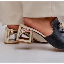 Elegantes tacones de cuero Laura Messi 2875 Negro y oro 6