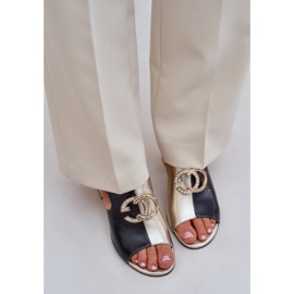Elegantes tacones de cuero Laura Messi 2875 Negro y oro 7
