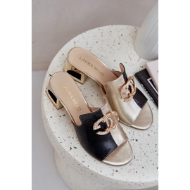 Elegantes tacones de cuero Laura Messi 2875 Negro y oro 8