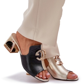 Elegantes tacones de cuero Laura Messi 2875 Negro y oro 9