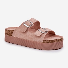 Zapatillas para mujeres en una plataforma masiva con hebillas rosadas rosado 4