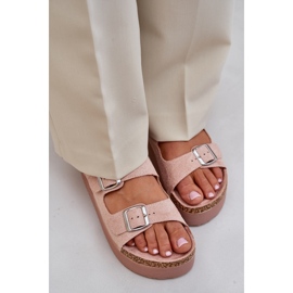 Zapatillas para mujeres en una plataforma masiva con hebillas rosadas rosado 5