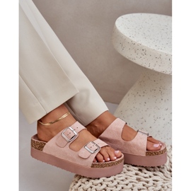 Zapatillas para mujeres en una plataforma masiva con hebillas rosadas rosado 6
