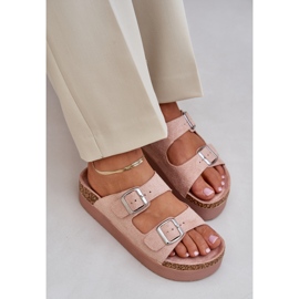 Zapatillas para mujeres en una plataforma masiva con hebillas rosadas rosado 8