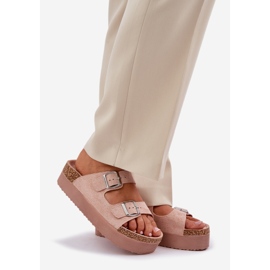 Zapatillas para mujeres en una plataforma masiva con hebillas rosadas rosado 1