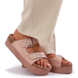 Zapatillas para mujeres en una plataforma masiva con hebillas rosadas rosado 10