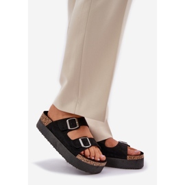 Zapatillas para mujeres en una plataforma masiva con hebillas negras negro 1