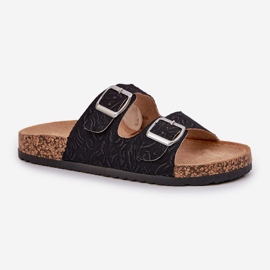 Material chanclas en una suela de corcho con abrazaderas negras negro 4