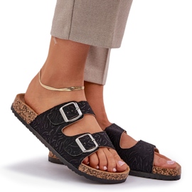 Material chanclas en una suela de corcho con abrazaderas negras negro 9