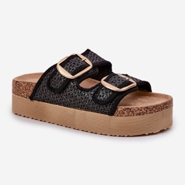 Zapatillas con trenza y hebillas en la plataforma masiva negra negro 4