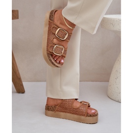 Zapatillas con trenza y hebillas en la plataforma de camello masiva beige 5
