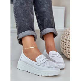 Mocasines de cuero a puertas de mujer en la plataforma blanca blanco 8