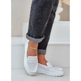 Mocasines de cuero a puertas de mujer en la plataforma blanca blanco 3