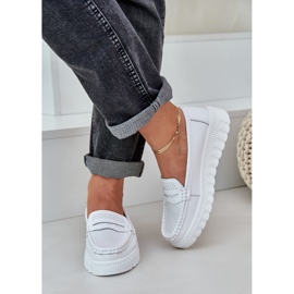 Mocasines de cuero a puertas de mujer en la plataforma blanca blanco 5