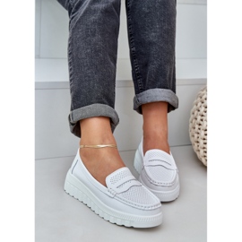 Mocasines de cuero a puertas de mujer en la plataforma blanca blanco 7