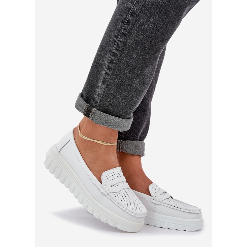 Mocasines de cuero a puertas de mujer en la plataforma blanca blanco 1