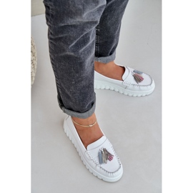 Mocasines de cuero para mujeres con flecos en la plataforma blanca blanco 2