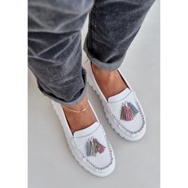Mocasines de cuero para mujeres con flecos en la plataforma blanca blanco 3