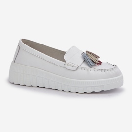 Mocasines de cuero para mujeres con flecos en la plataforma blanca blanco 4