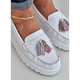 Mocasines de cuero para mujeres con flecos en la plataforma blanca blanco 5