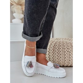 Mocasines de cuero para mujeres con flecos en la plataforma blanca blanco 8