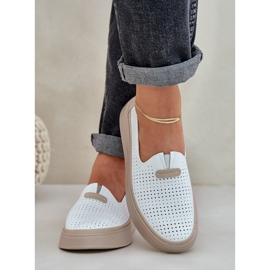 Zapatos de mujer de cuero de cuero abierto en la plataforma y cuñas blancas blanco 6